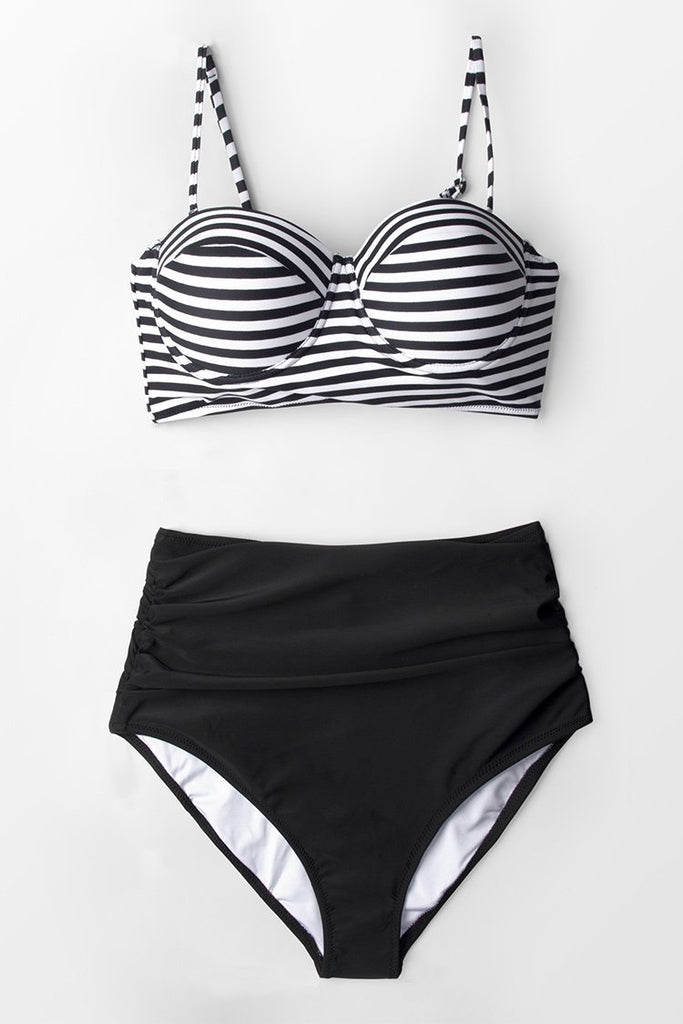 Black Ruched High-waisted Bikini Bottom