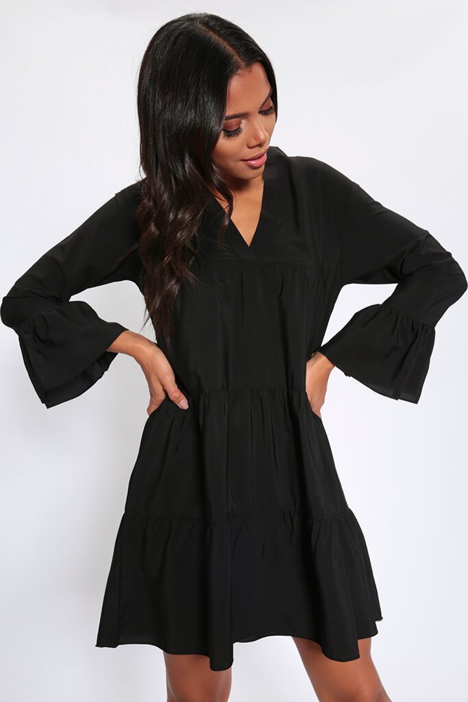 Black Tiered Smock Dress