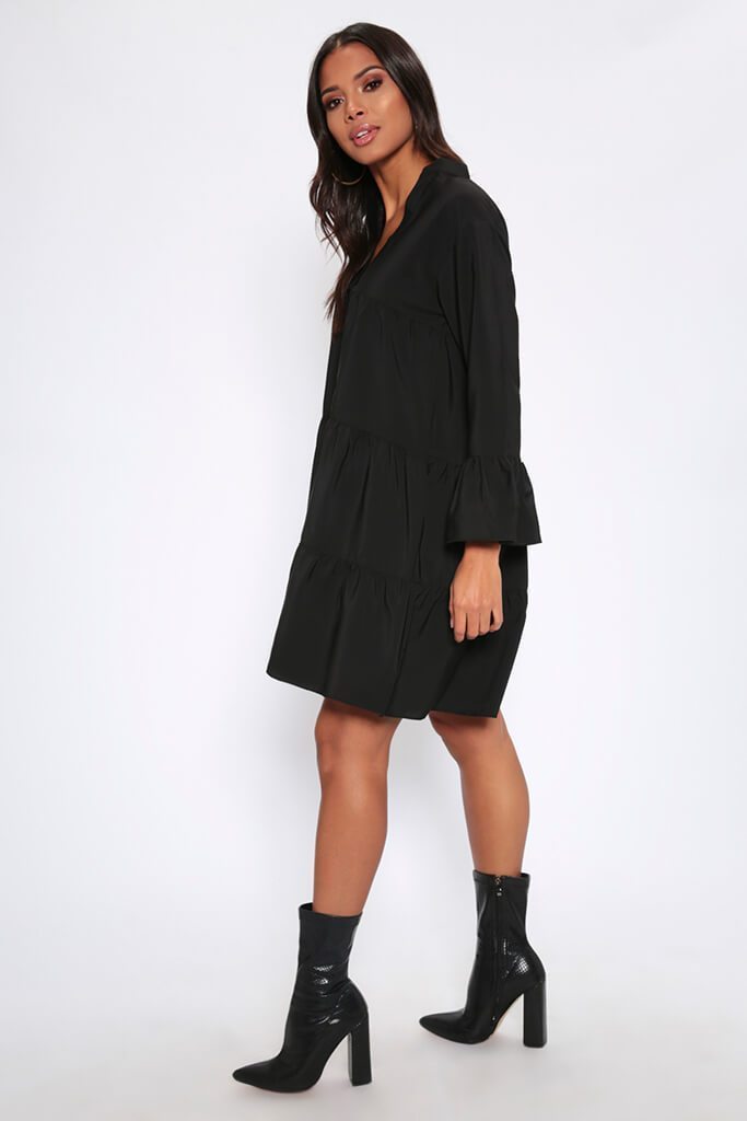 Black Tiered Smock Dress