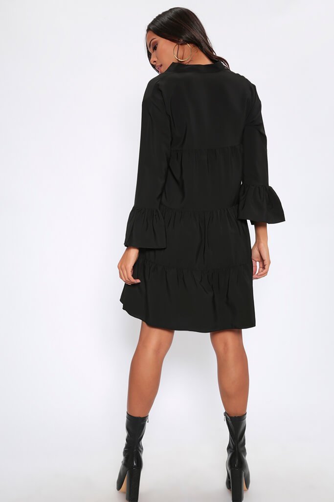 Black Tiered Smock Dress