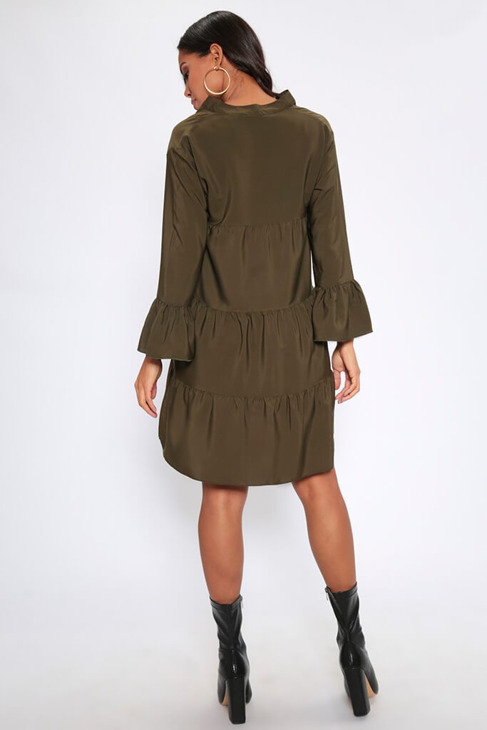 Khaki Tiered Smock Dress
