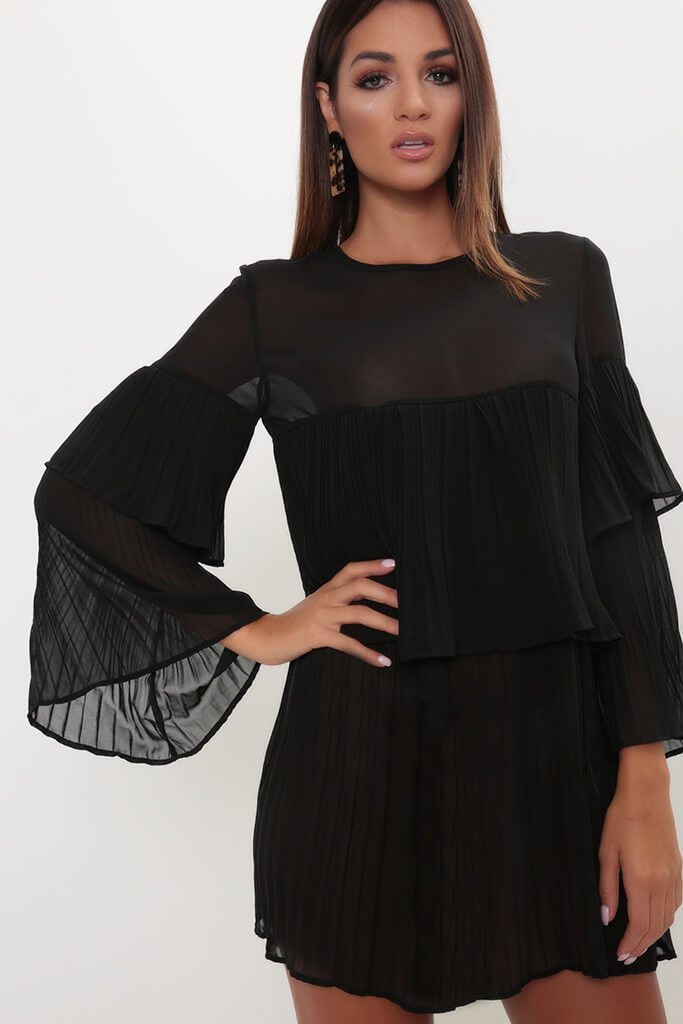 Black Pleated Smock Dress