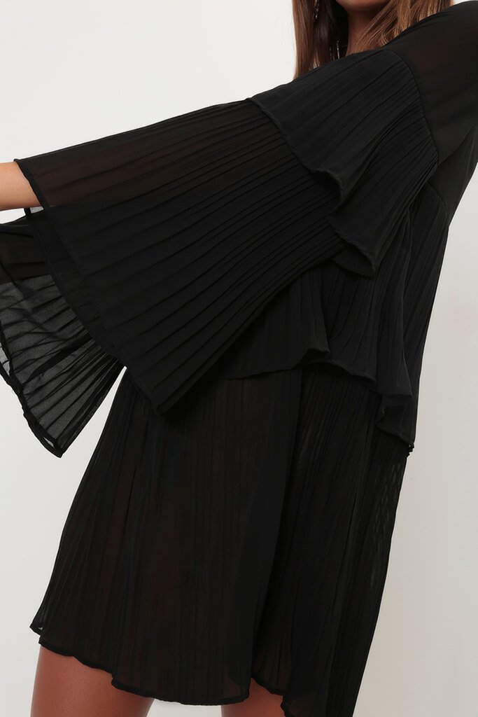 Black Pleated Smock Dress