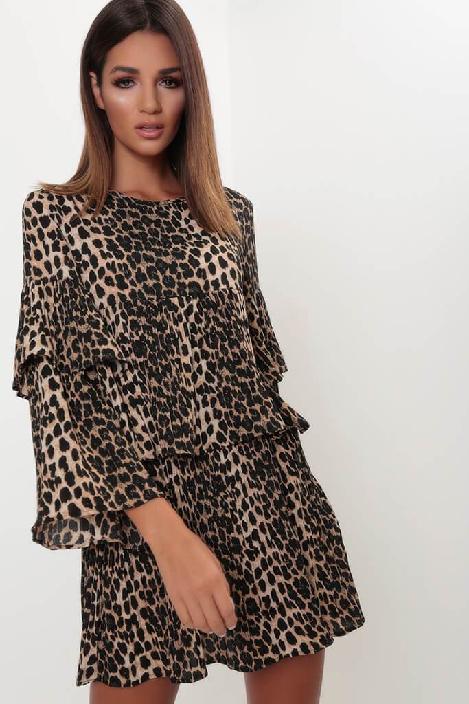 Leopard Print Pleated Smock Dress