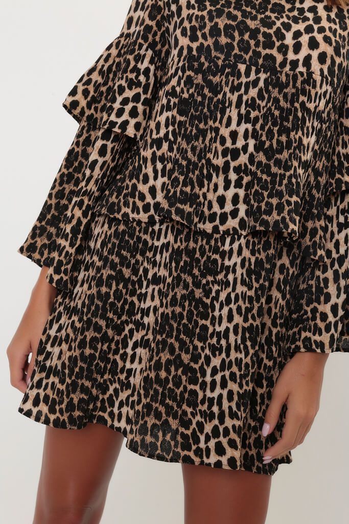 Leopard Print Pleated Smock Dress