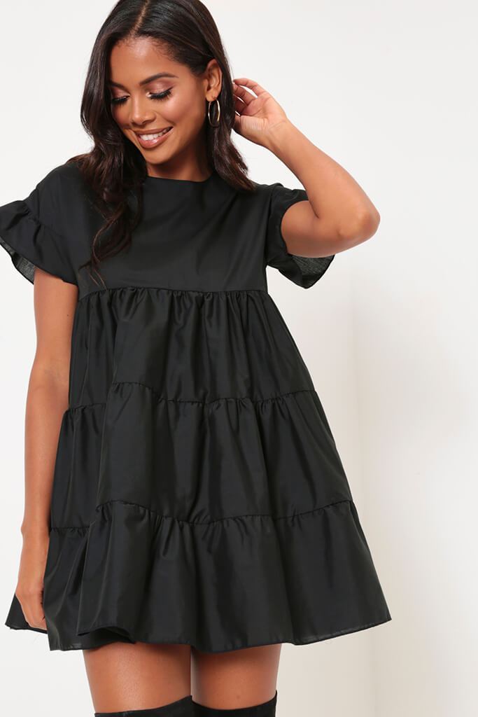 Black Tiered Smock Dress