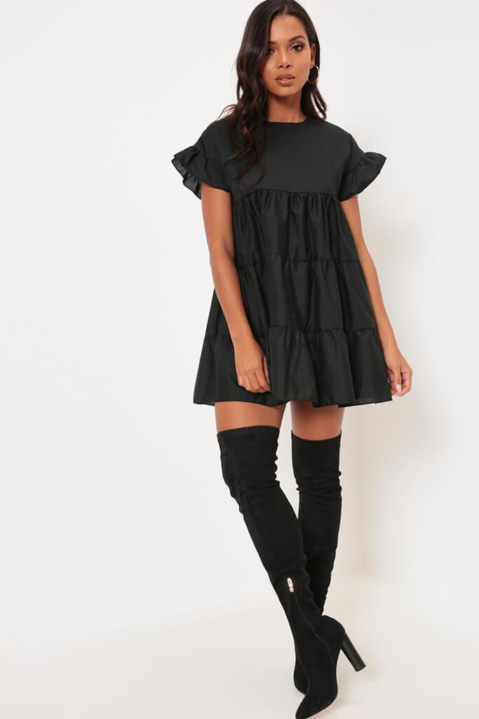 Black Tiered Smock Dress