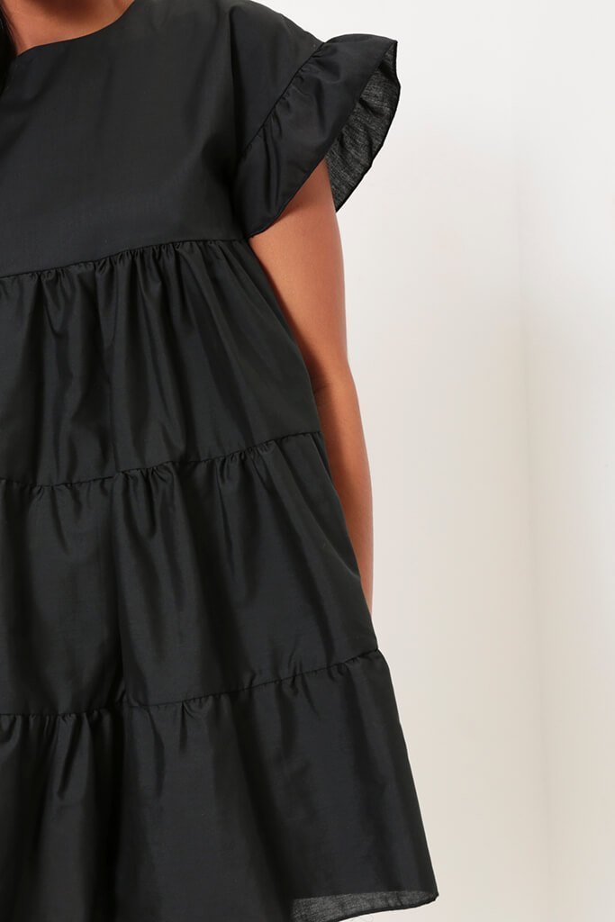 Black Tiered Smock Dress