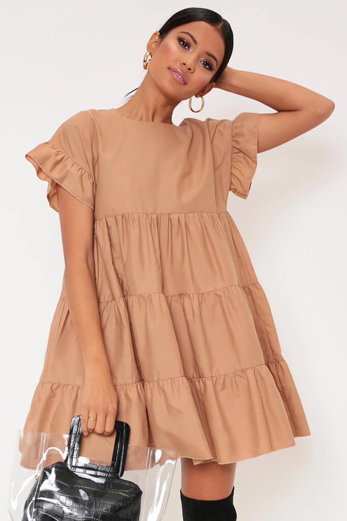 Camel Tiered Smock Dress