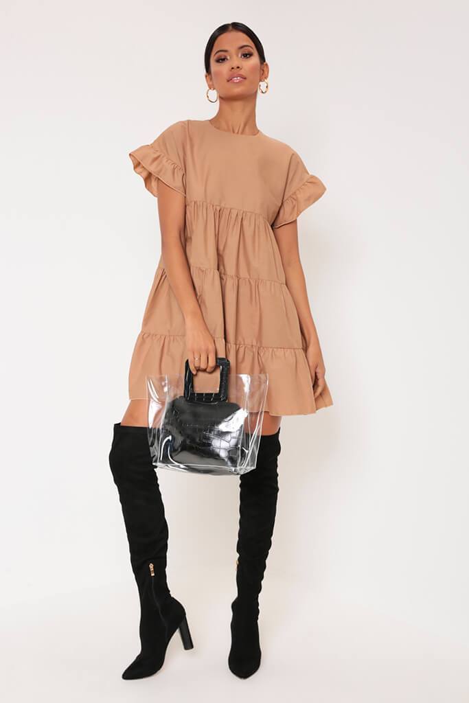Camel Tiered Smock Dress