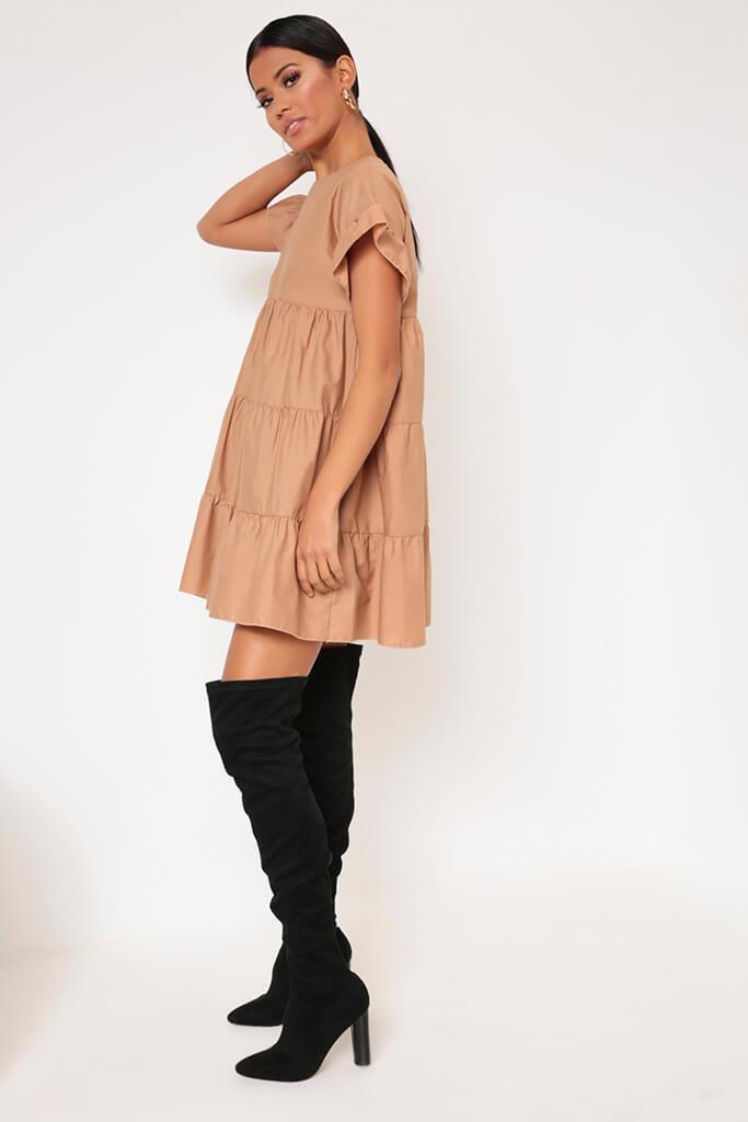 Camel Tiered Smock Dress
