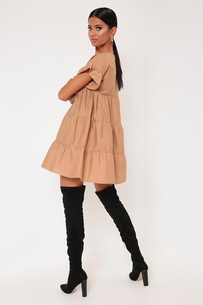 Camel Tiered Smock Dress