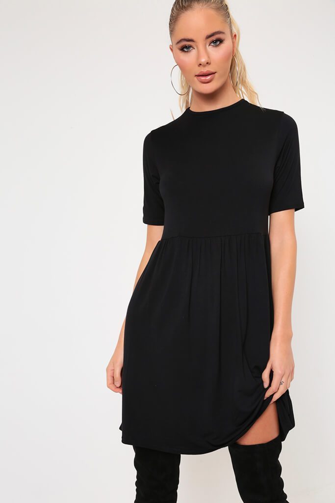 Black Jersey Smock Dress
