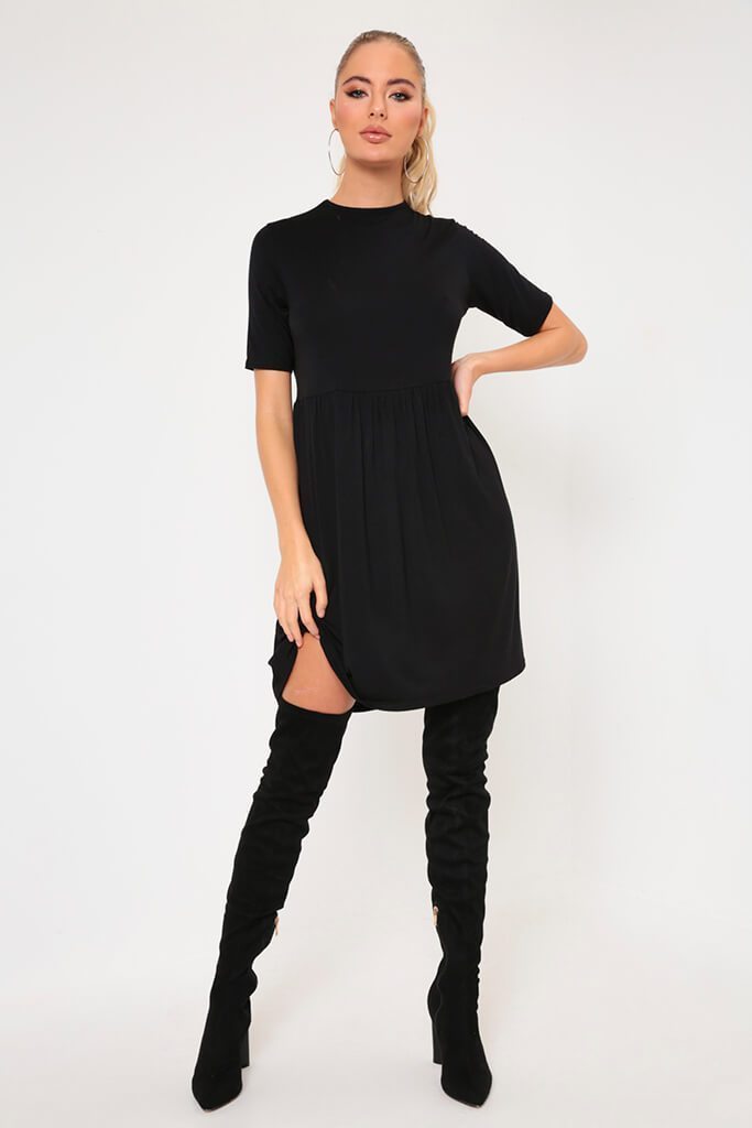 Black Jersey Smock Dress
