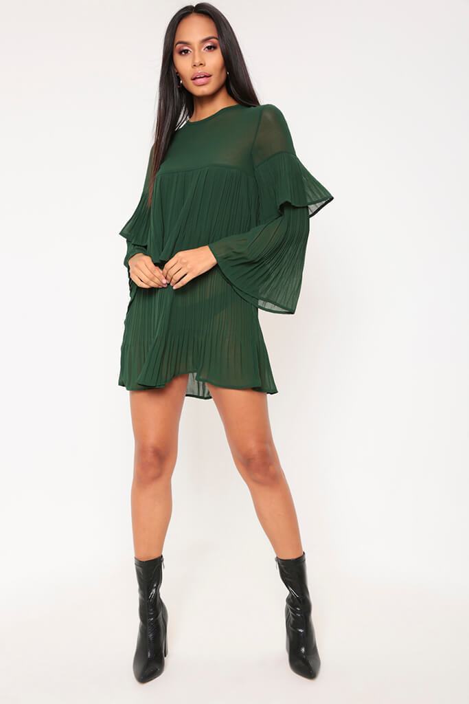 Emerald Green Pleated Sheer Smock Dress