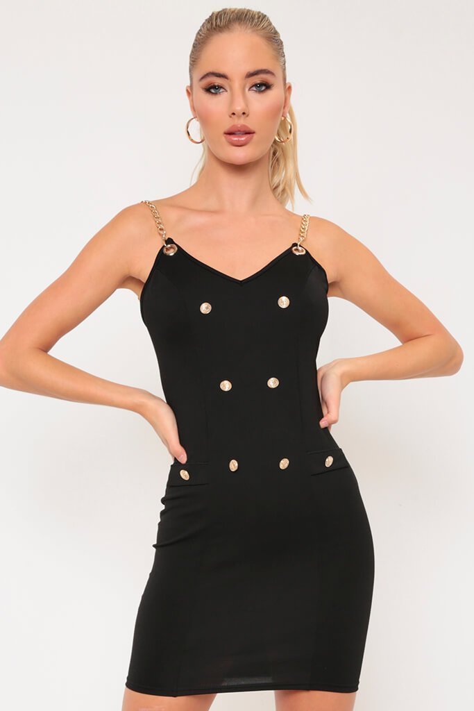 Black Chain Detail Military Dress