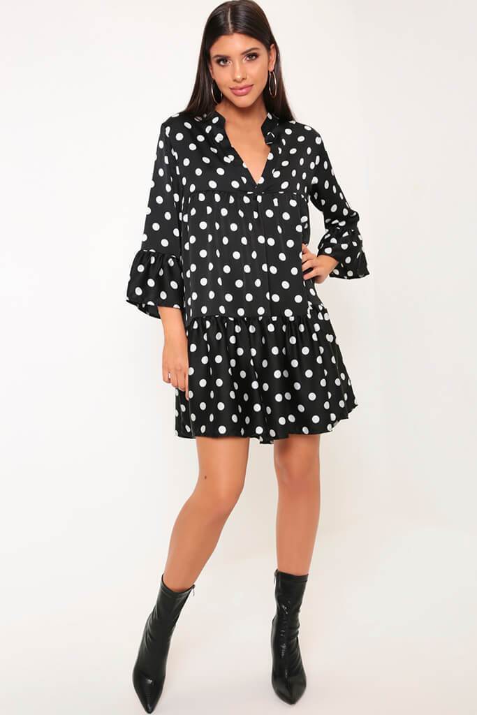 Black/White Polka Dot Satin Smock Dress