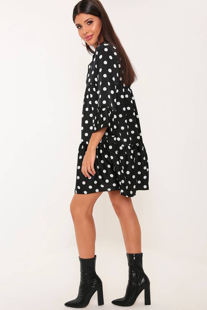 Black/White Polka Dot Satin Smock Dress