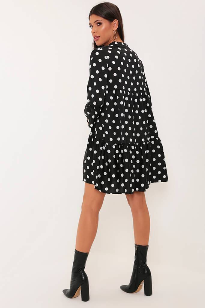 Black/White Polka Dot Satin Smock Dress