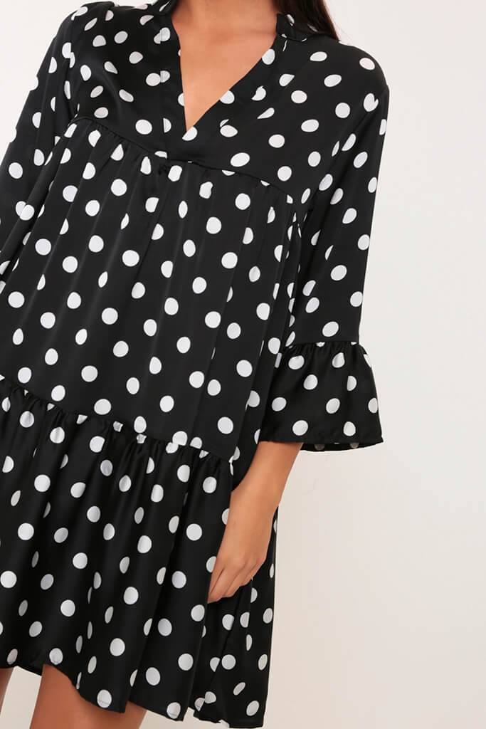 Black/White Polka Dot Satin Smock Dress