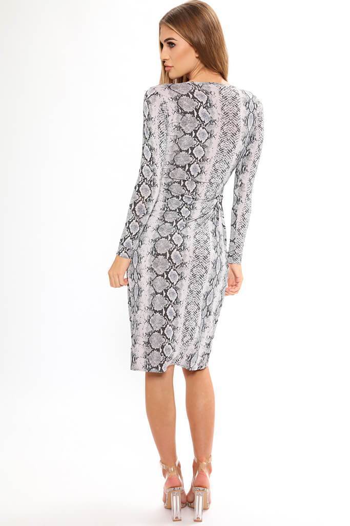 Black Snake Print Slinky Wrap Dress