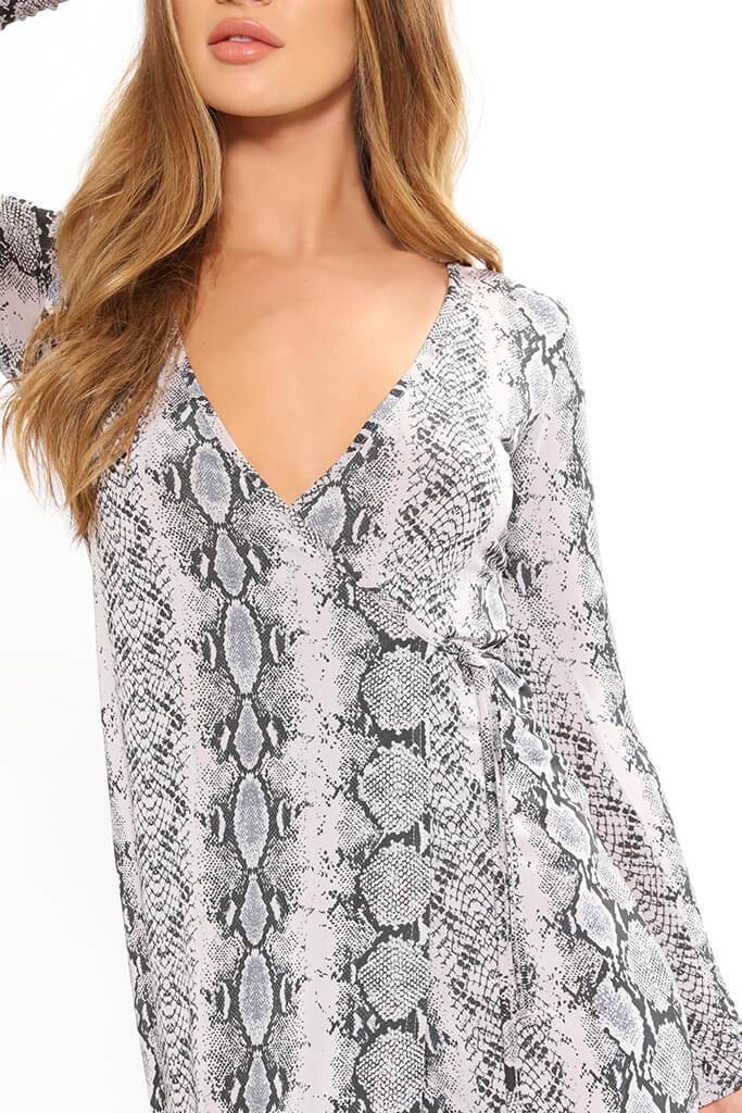 Black Snake Print Slinky Wrap Dress