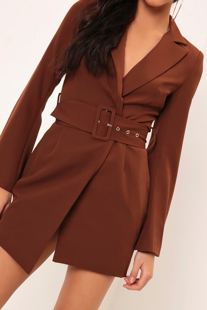 Chocolate Belted Blazer Dress aestivateit Chocolate Belted Blazer Dress aestivateit
