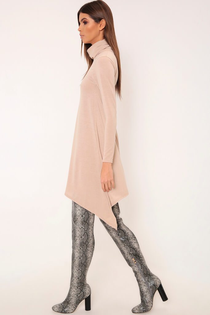 Camel Roll Neck Smock Dress