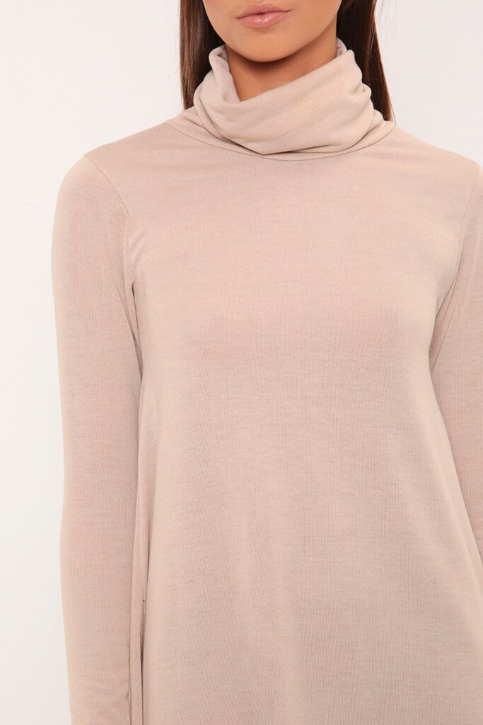 Camel Roll Neck Smock Dress