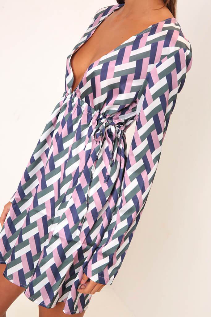 Pink Geometric Ruched Detail Smock Dress