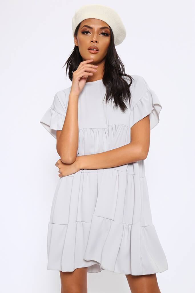 Silver Tiered Panel Smock Dress