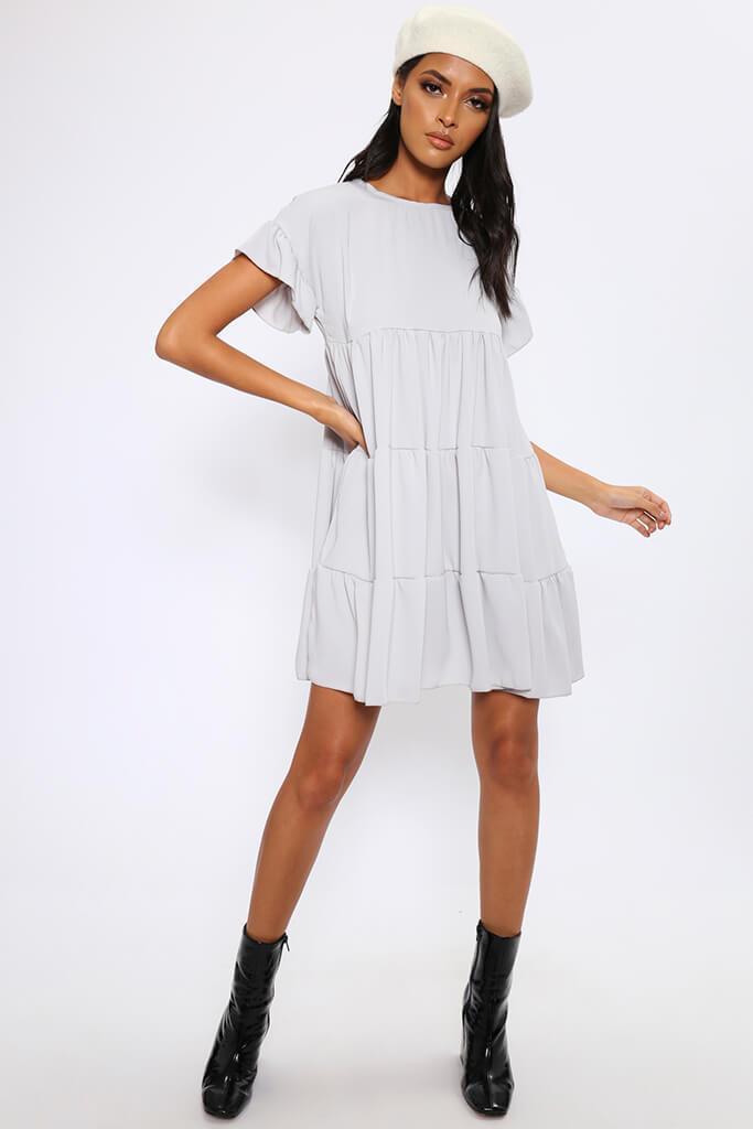 Silver Tiered Panel Smock Dress