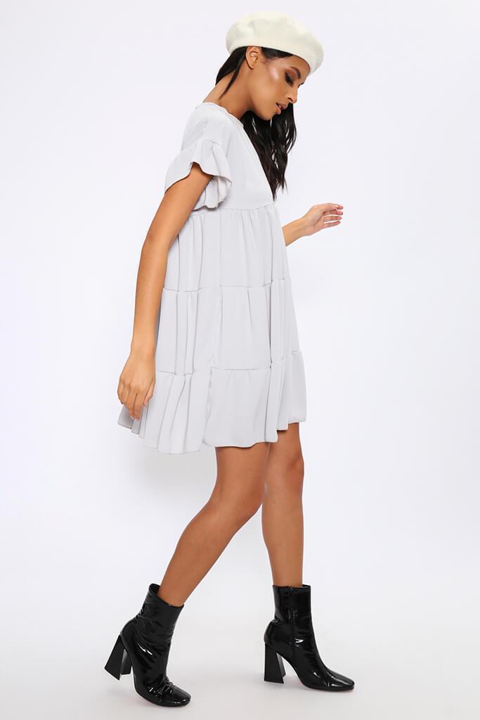 Silver Tiered Panel Smock Dress