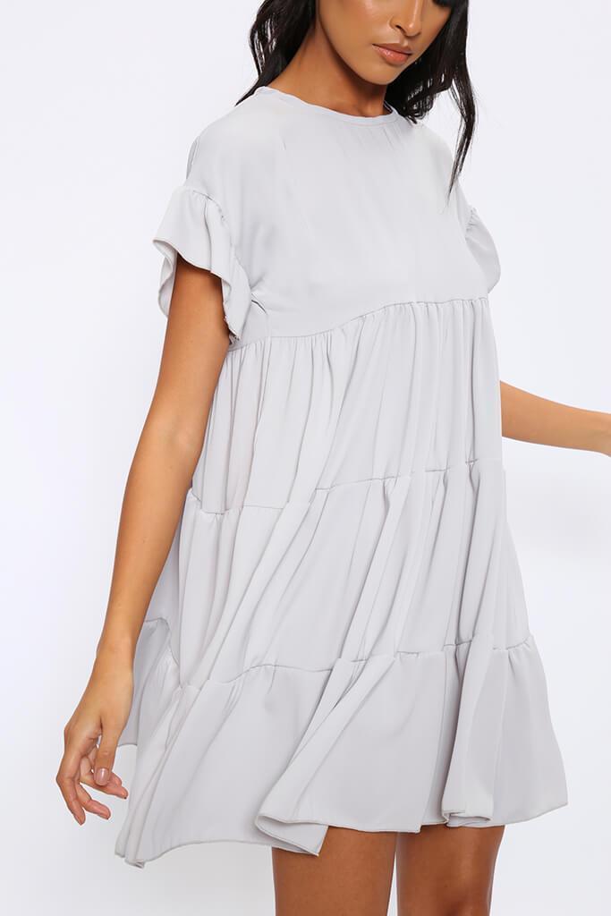 Silver Tiered Panel Smock Dress