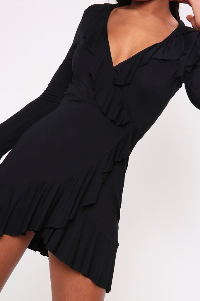 Black Frill Wrap Dress